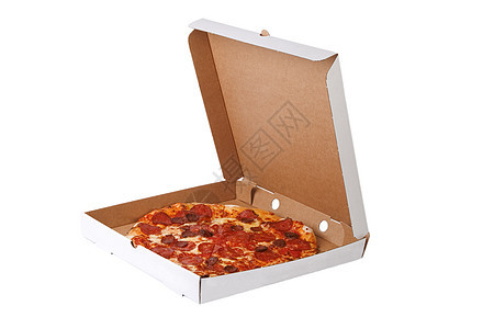新鲜比萨饼在平开的盒子里图片