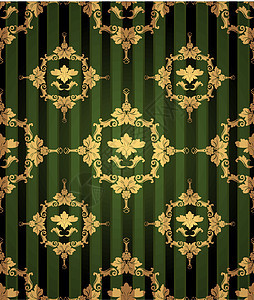 无缝回溯背景曲线纺织品丝绸织物棕褐色绿色叶子风格皇家插图图片
