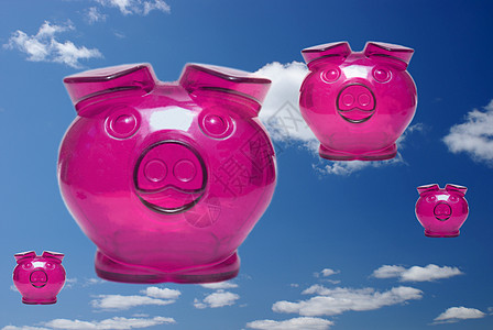 当猪飞翔天空漂浮一厢情愿概念粉色蓝色赔率航班图片