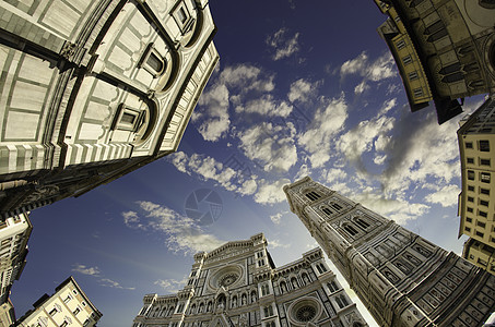 佛罗伦萨Duomo广场的鱼眼观全景景观文化旅游蓝色圆顶艺术宗教建筑历史性图片