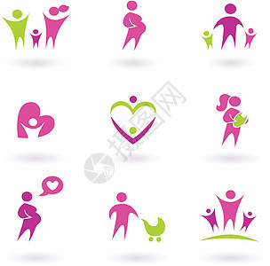以白-粉色 绿色隔离的妇产 怀孕和健康图标图片