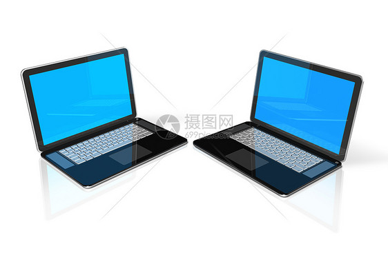 两台黑色笔记本电脑 在白色上被孤立图片