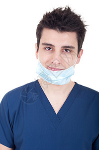 戴面罩的医生药品护士工人工作面具蓝色男性擦洗职业卫生图片