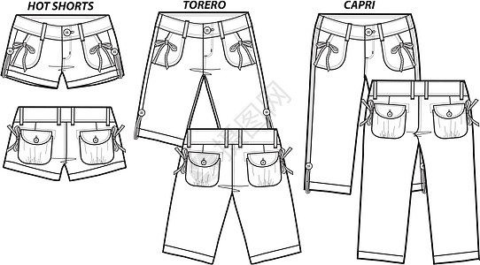 时装女士短裤物品裤子夹子生产草图衣服活动艺术孩子们样本图片