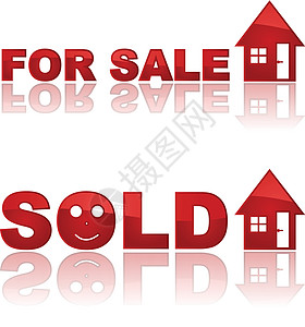 房地产标志红色艺术反射插图商业财产住宅经纪人微笑房子图片