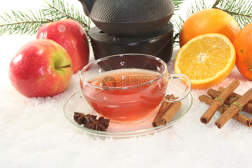 冬茶橙子茶杯肉桂八角茶壶酿造香料图片