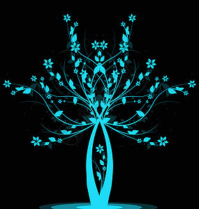 艺术树黑色树干风格叶子生长漩涡植物装饰插图蓝色图片