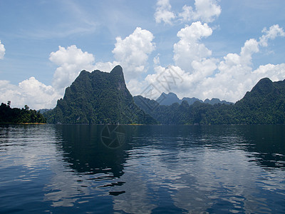 山脉插画泰国拉查普拉塔大坝山脉水平天空场景反射水面背景