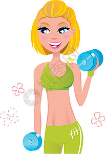 漂亮的金发美女 金发美女 用两个哑铃重量体力锻炼图片