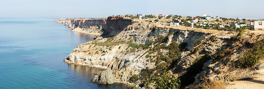 黑海的岩石 菲奥伦特点沿海蓝色石头支撑地平线阳光海岸线海景海浪旅行图片