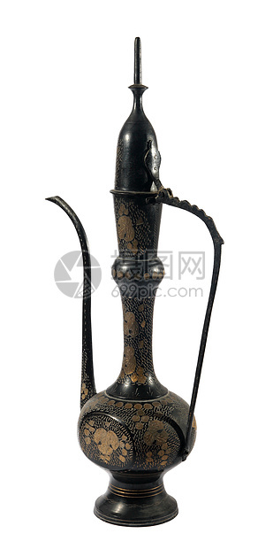 旧黑色金属罐手工黄铜精神古董茶壶收藏品乡村家庭血管水壶图片