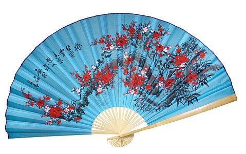 中华蓝风扇白色蓝色木头艺术戏剧文化宏观背景图片
