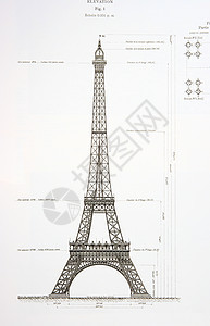 旧埃菲尔铁塔的旧稿打印草稿纪念碑绘画项目背景图片