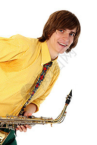 带萨克斯乐器的人男性独奏岩石爵士乐旋律金子白色萨克斯管演员音乐图片
