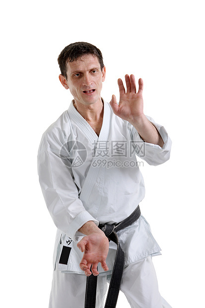 空手道 和服里有白色背景的人男人教育斗争罢工训练力量跆拳道武术身体黑色图片