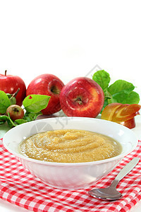 苹果酱食物甜点收成红色黄色水果蜜饯苹果叶点心树叶图片