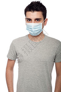 身戴保护面具的伤者绿色疾病病毒性流感白色传染性症状健康男性成人图片