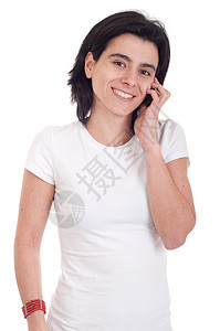 手机上的临时女人微笑幸福白色成人女性讲话细胞女士手镯青年图片