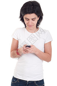 临时妇女短信信息女士女性手镯成人细胞微笑手机技术青年白色图片