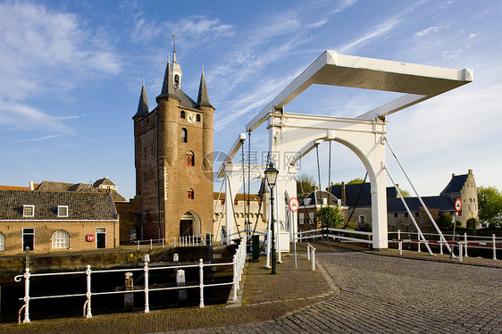 中世纪门和吊桥 泽里克泽 荷兰泽兰城市景点历史性旅行房屋外观房子建筑学世界历史图片