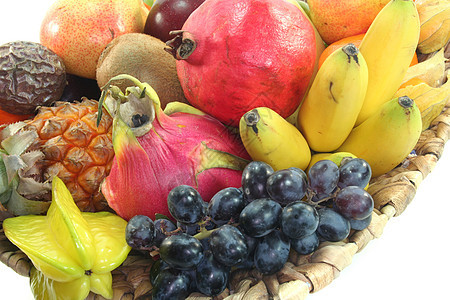 篮子里的水果混合组合李子食物香蕉菠萝奇异果维生素市场果味图片