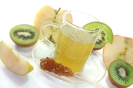 Kiwi和苹果茶白色杯子红色水果植物玻璃猕猴桃奇异果饮料绿色图片