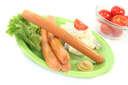 维纳香肠沙拉香菜食物盘子饮食厨房图片