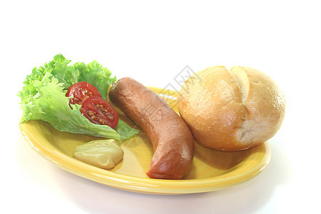 法兰克福香肠面包食物盘子饮食香菜厨房烹饪沙拉图片