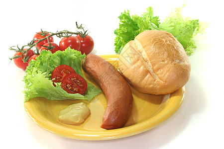 法兰克福香肠厨房香菜沙拉食物烹饪饮食面包盘子图片
