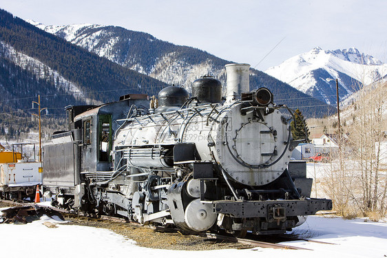 美国科罗拉多州Silverton的旧蒸汽机车位置外观铁路运输窄轨铁路世界运输旅行交通工具图片