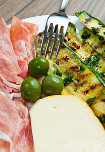 开胃菜火腿绿色午餐叶子蔬菜营养盘子食物白色红色图片