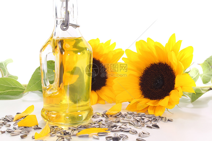 向日葵花油食物植物油厨房叶子瓶子维生素玻璃瓶向日葵种子健康图片