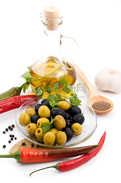香料和橄榄油水果胡椒血管味道食物成套瓶子餐具作品烹饪图片
