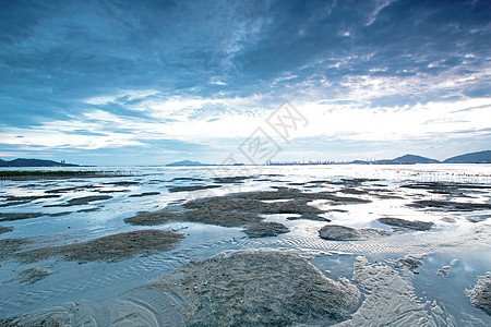 黄昏时沿海岸的香港日落天空反射风景海岸线阳光土地太阳美化天堂泥沼图片