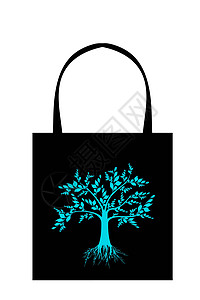 临时包包设计生长装饰购物蓝色插图漩涡植物黑色叶子风格图片