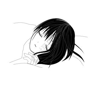 睡觉的少女休息女孩漫画黑色艺术夹子卡通片女性头发睡眠背景图片