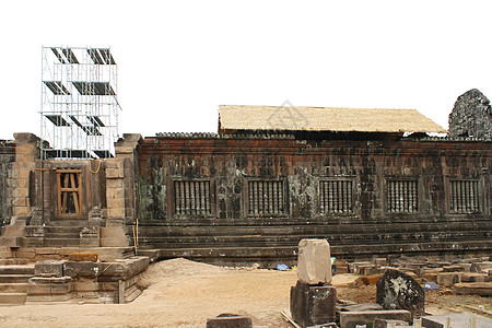 占巴塞Wat Phu高棉寺庙天空高棉语古董历史遗产废墟旅行石头纪念碑雕像背景