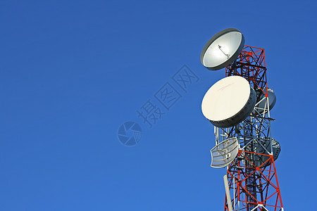 通讯塔播送频率带宽雷达蓝色收音机天空卫星信号细胞图片