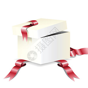 框框中磁带篮子礼物白色纸板包装红色惊喜插图图片
