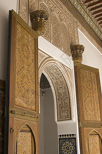 摩洛哥内地设计木头石膏板曲线历史性工匠控制板建筑精神图片