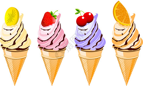 水果口味冰淇淋食物收藏绘画锥体插图酸奶粉末巧克力鞭打卡通片图片
