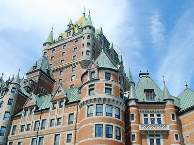 加拿大魁北克Frontenac城堡风景红色天空酒店城市旅游历史性地标吸引力建筑学图片