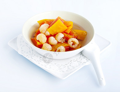 甜点勺子木瓜水果食物盘子营养素美食桂圆果汁服务图片