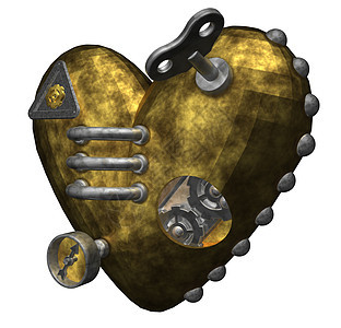 金属心脏插图钥匙机械机器齿轮蒸汽车轮怀旧背景图片