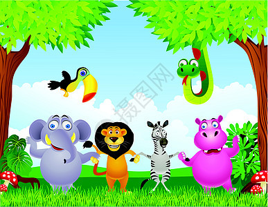 动物动物漫画哺乳动物吉祥物微笑友谊朋友河马乐趣荒野团体丛林图片