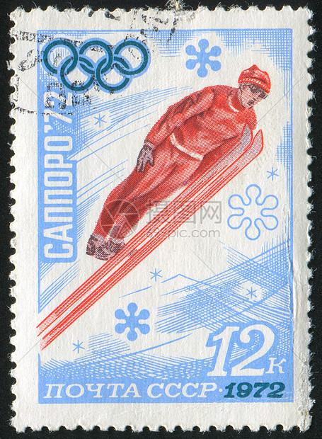 滑雪跳跃历史性海豹套装明信片比赛男人靴子邮票头盔信封图片
