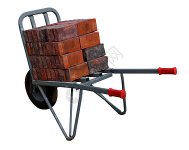 带砖头的轮轴正方形工作长方形车轮安全帽石工石头红色独轮车建造图片
