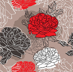 无缝花纹艺术花束植物红色墙纸卷曲插图玫瑰礼物黑色图片
