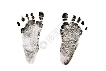新生儿脚印邮票白色打印黑色折痕软垫照片足迹墨水孩子们图片