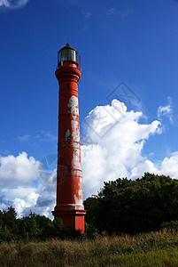 航海灯塔灯塔航海安全红色支撑绿色海洋导航蓝色地标海岸背景